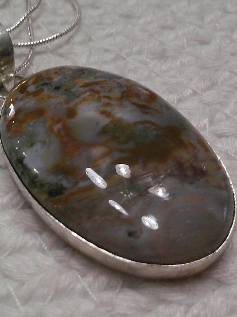 Natural BEZEL LAGUNA LACE CALCITE Handmade Sterling 925 Pendant/Chain #28F